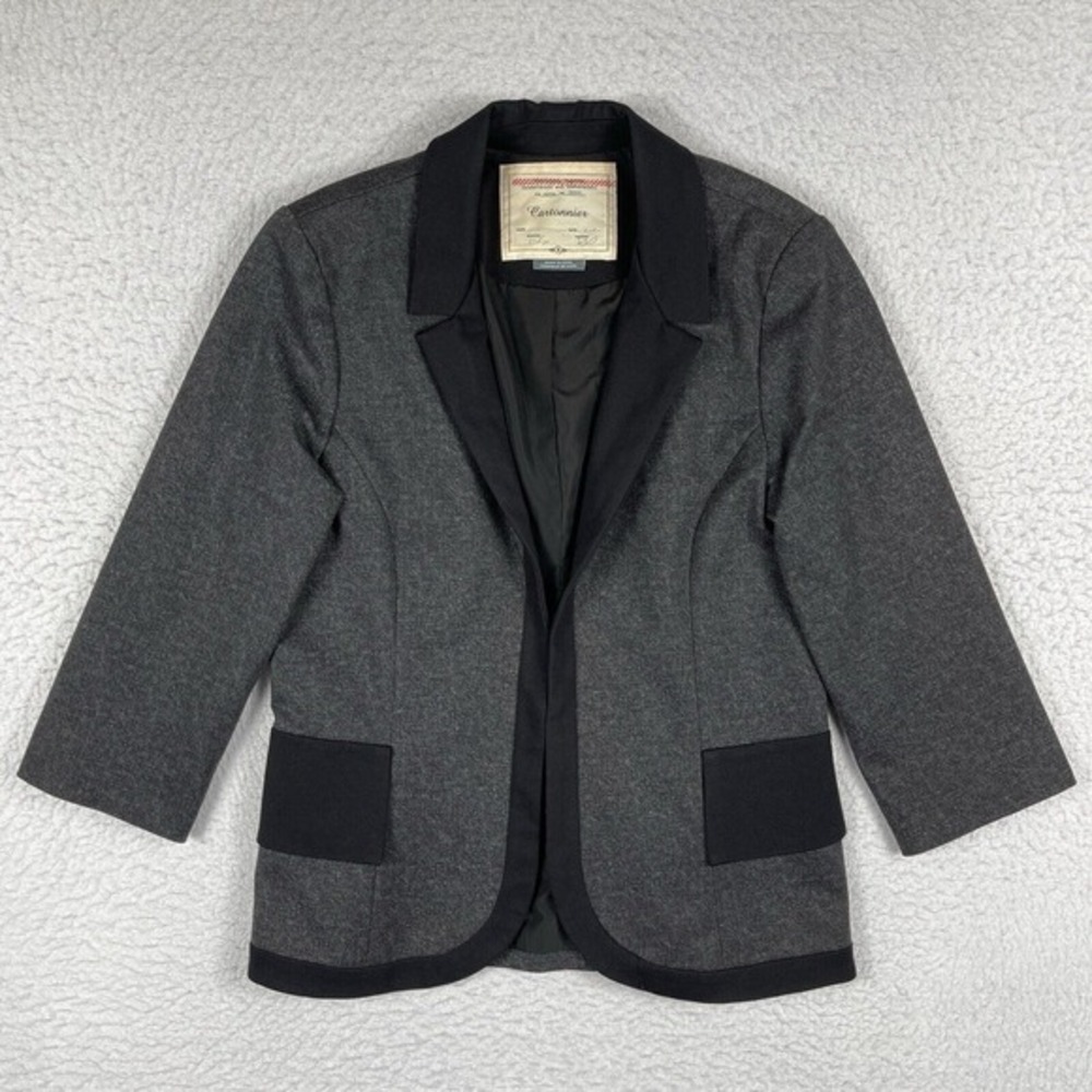 Cartonnier Anthropologie Jacket Womens 10 Black Gray Blazer Career Tiered Ruffle